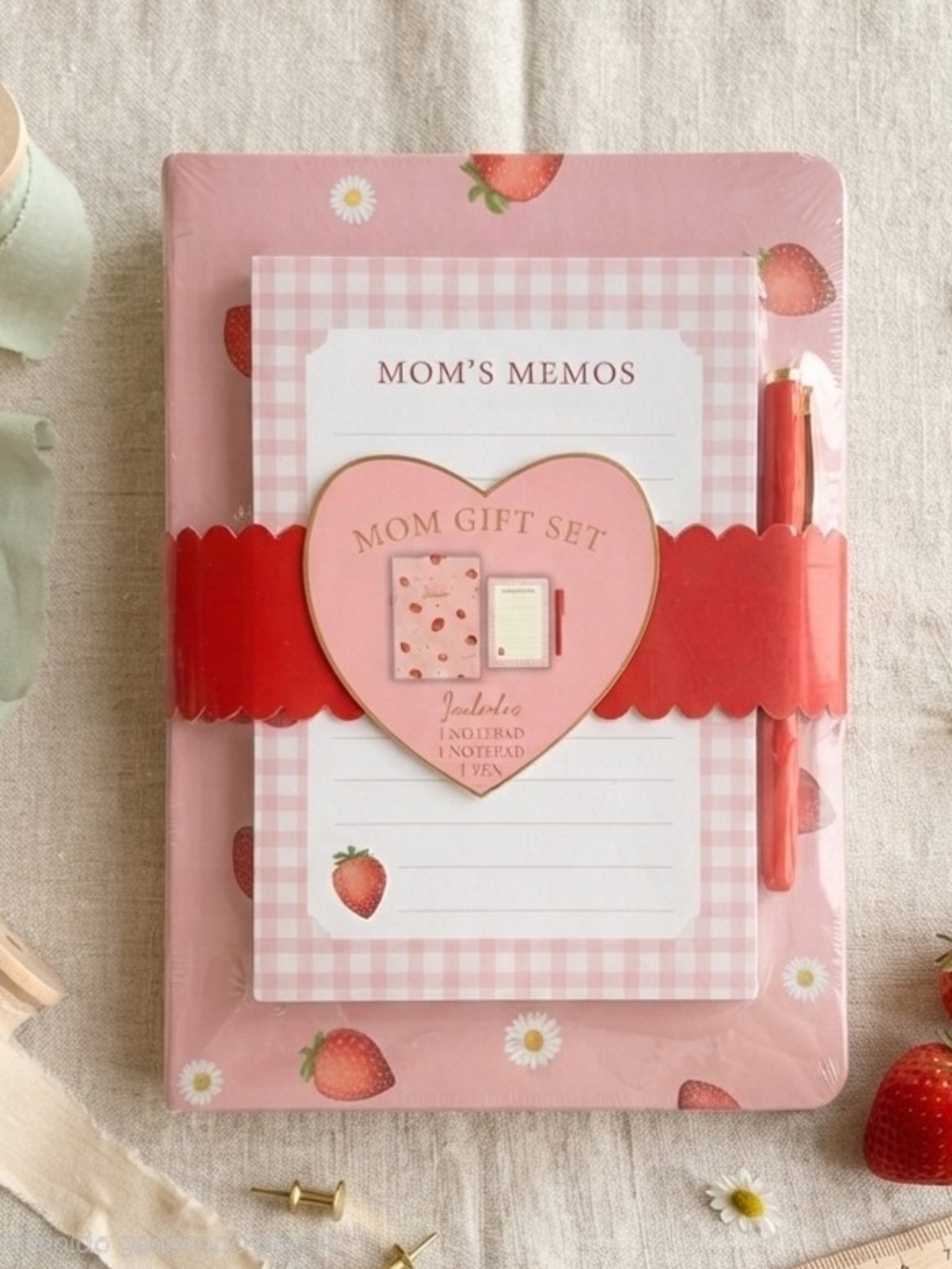Mom's Memos Pink Mom Gift Set - Heart Notepad & Pen